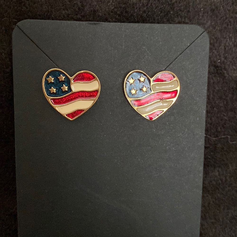 Vintage Avon Post, heart, red white, and blue flag earrings